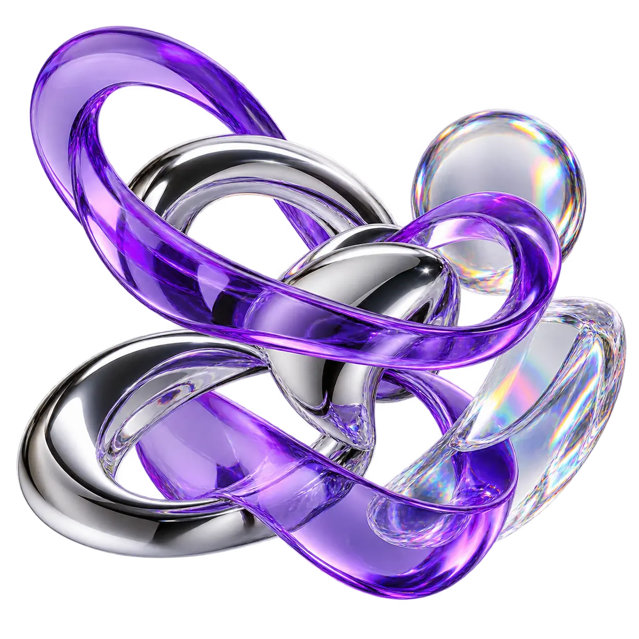 Abstract violet, chrome and holographic Purple Holo sculpture